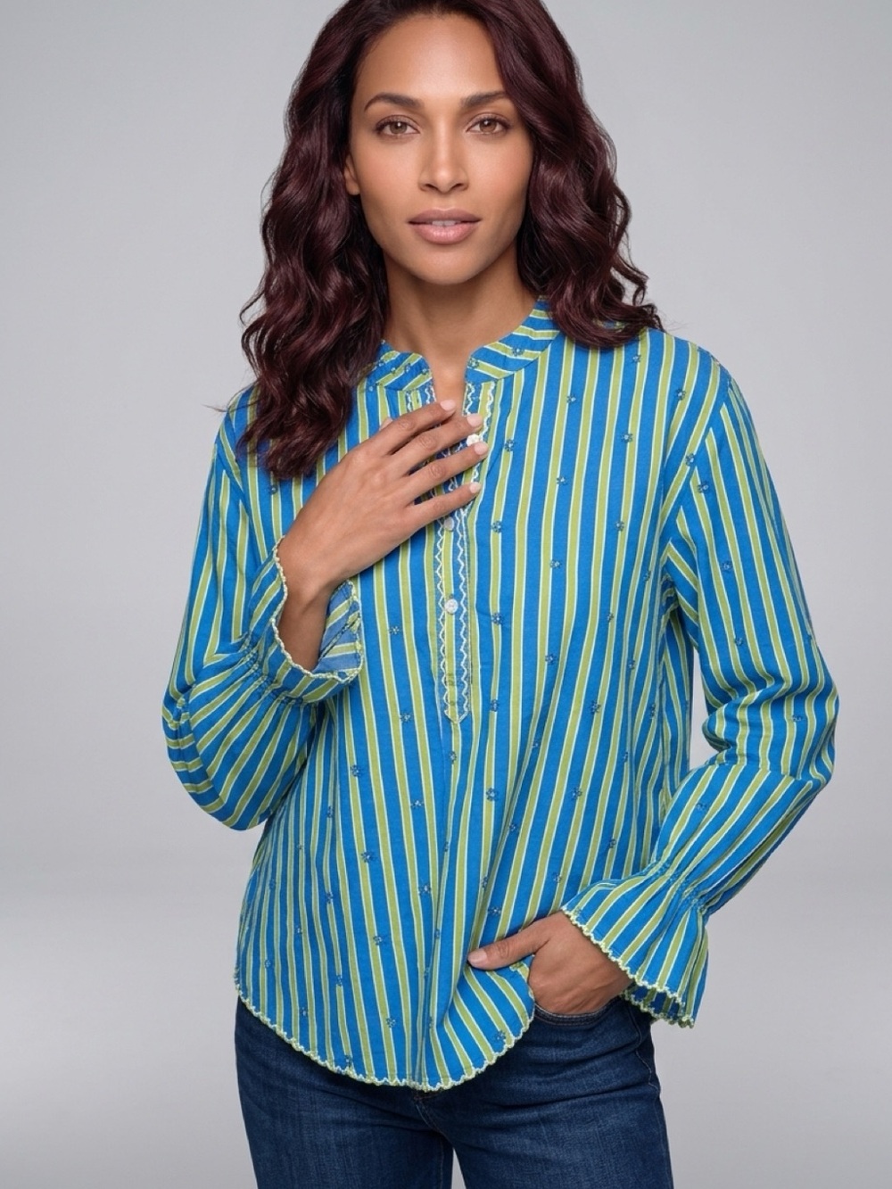 Nimo With Love - Flower Embroidery Broom Stripe Blouse retail $290